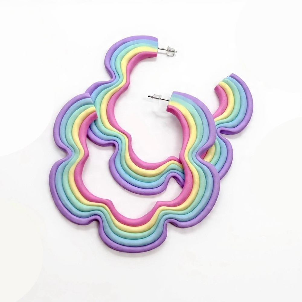 Rainbow Flower Stud Hoop - Handmade Earrings